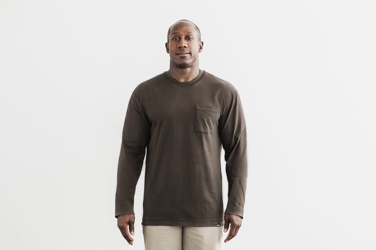 Nobull Heavyweight Pocket Men's Long Sleeves Chocolate | Australia (GW2537)